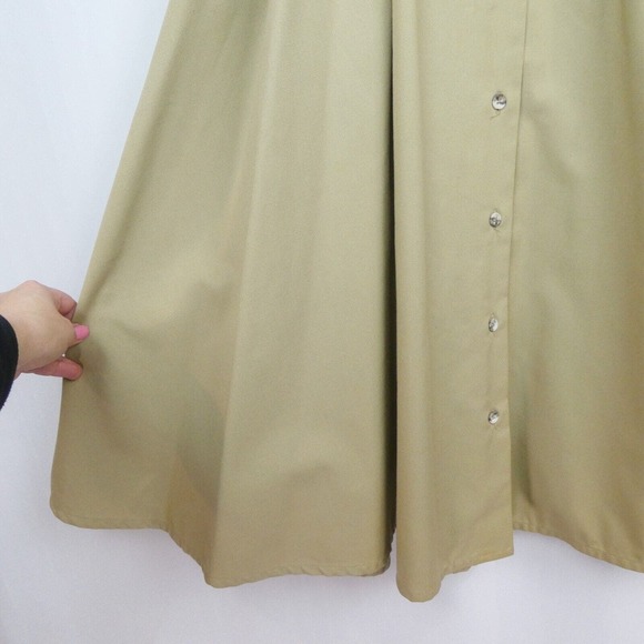 Vintage Pleated Button Front Below Knee Midi Skirt Sz S Khaki Tan Beige Twill - Picture 4 of 10